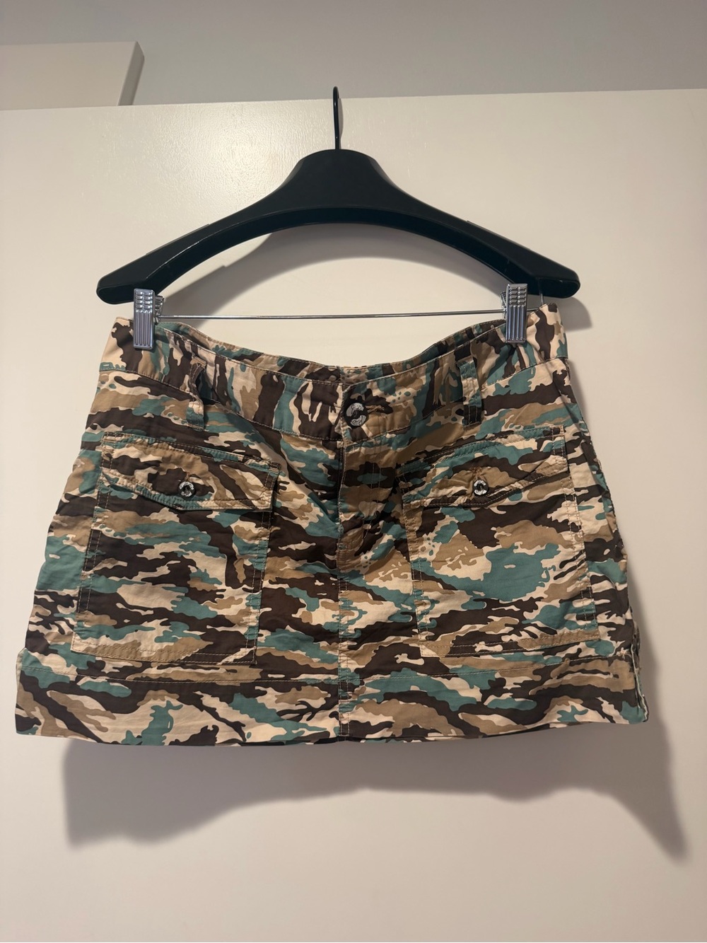 Camo Print Cotton Mini Skirt - Green Beige